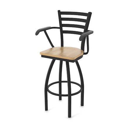 Holland Bar Stool Co Jackie with Arms 36 in. Swivel Bar Stool with Black Wrinkle Finish and Natural Maple Seat 415